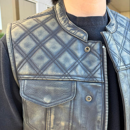 Open Road Men's Upside Leather Vest with Stitched Diamonds