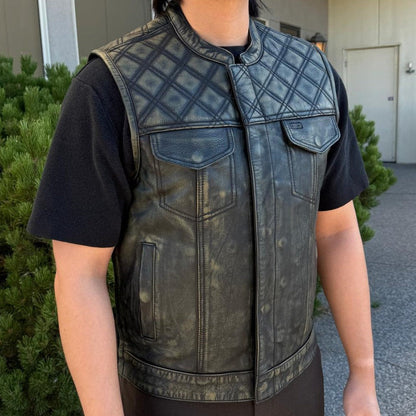 Open Road Men's Upside Leather Vest with Stitched Diamonds