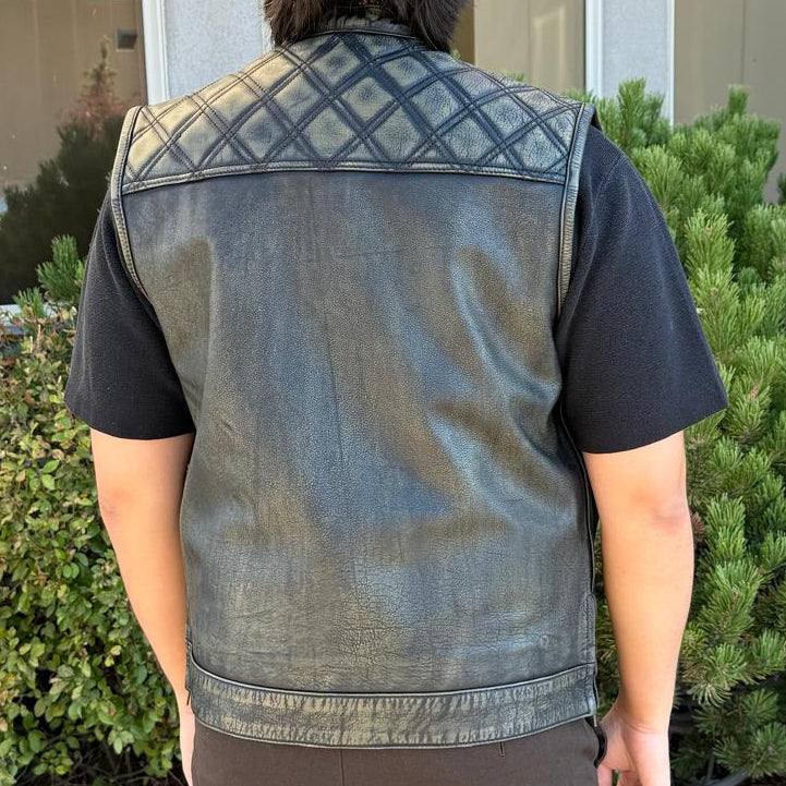 Open Road Men's Upside Leather Vest with Stitched Diamonds