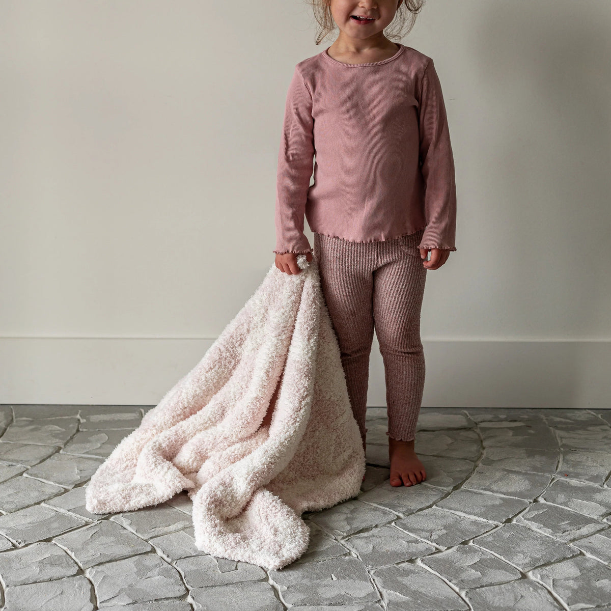 Primrose Pink and Soft White Vintage Floral Print Toddler Blanket