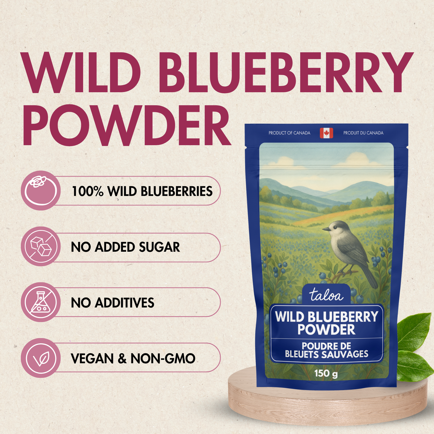 Poudre de bleuet sauvage 150 g - Fabriqué au Canada