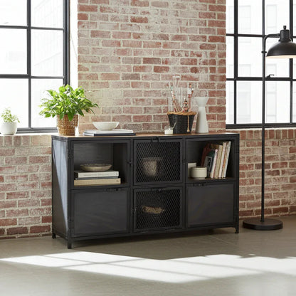 Mango Wood and Raw Steel Ibiza Buffet with Glass Doors