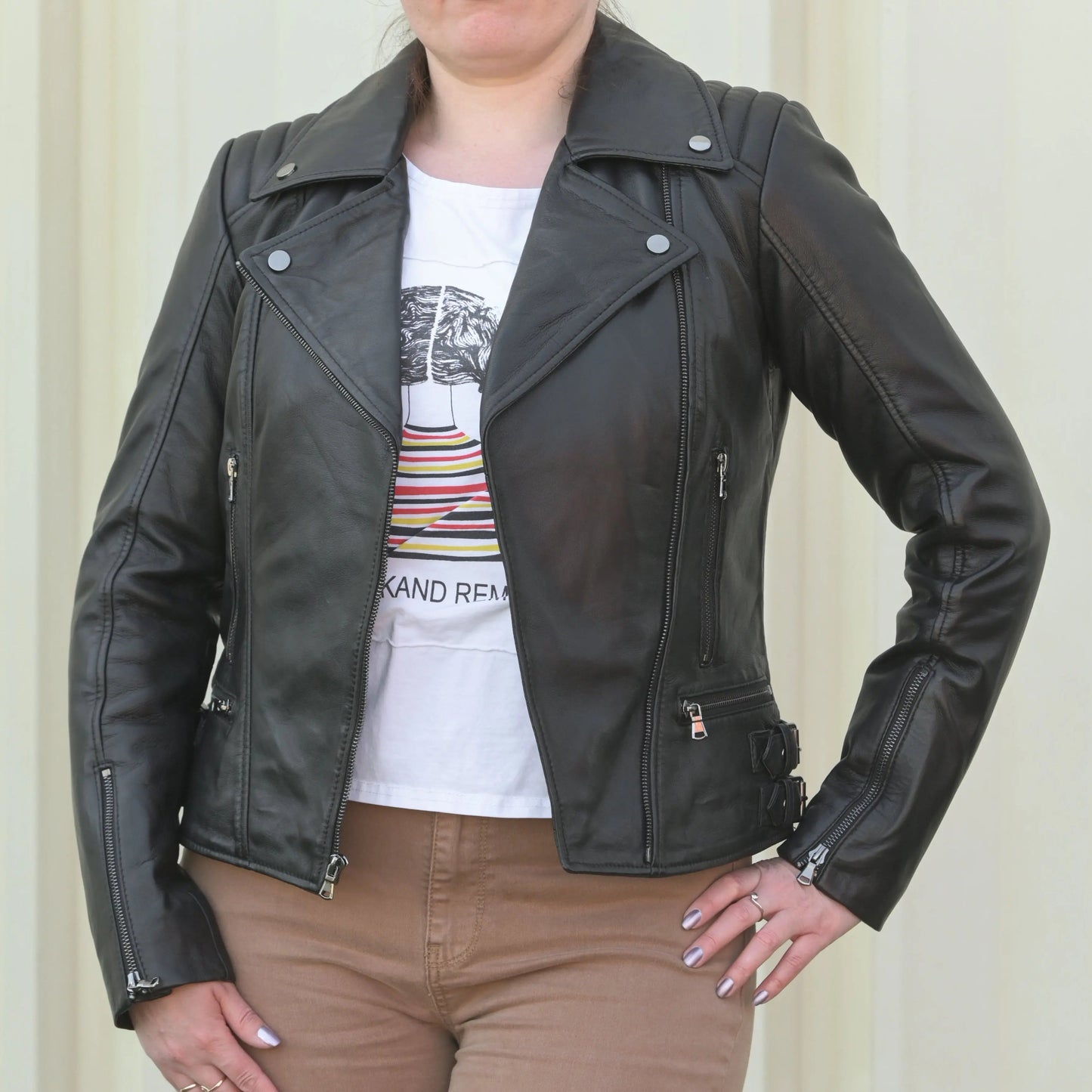 Blouson de motard femme en cuir de mouton