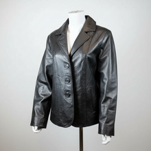 Veste en cuir surpiquée coupe blazer pour femme