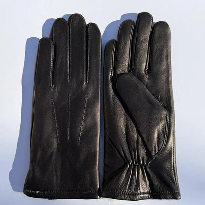 Gants en cuir d'agneau teint pour femme avec bordure en fourrure de lapin luxueuse