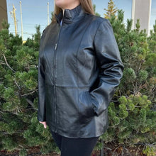 Blouson en cuir d'agneau pour femme avec fermeture éclair et deux poches