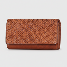 Portefeuille tressé en cuir pour femme MET. Organiseur multi-cartes tressé artisanalement