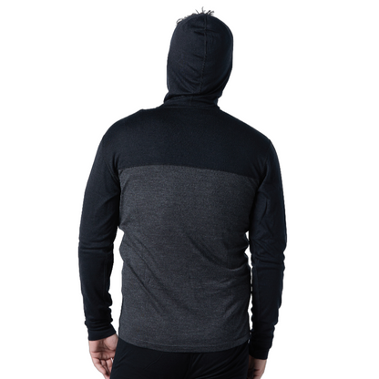 Chandail à capuchon à glissière courte en laine mérinos mi-lourde pour homme