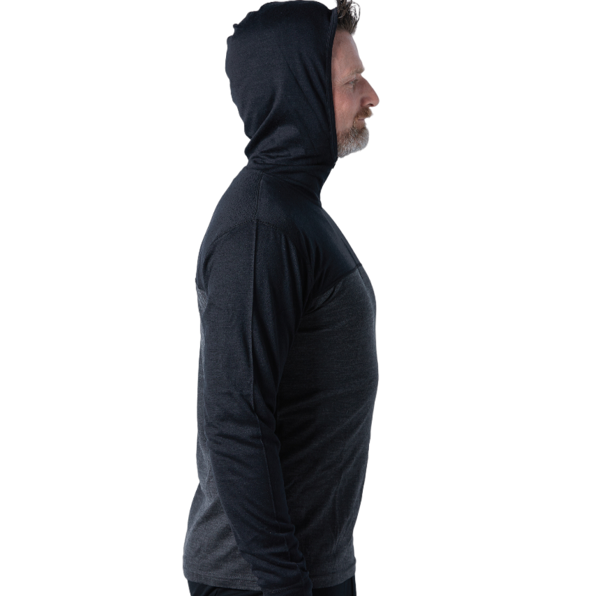 Chandail à capuchon à glissière courte en laine mérinos mi-lourde pour homme