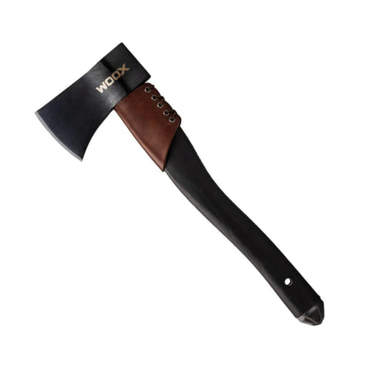 Hache Woox AX1 avec manche octogonal en hickory des Appalaches et collier en cuir