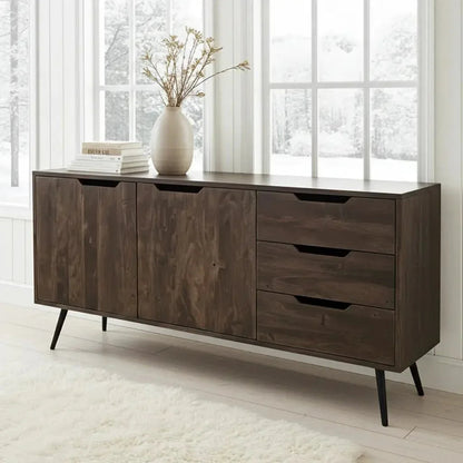 Dark brown acacia wood Scandinavian buffet