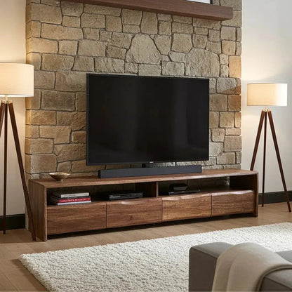 Meuble TV en acacia massif Live Edge (noyer) avec 4 tiroirs