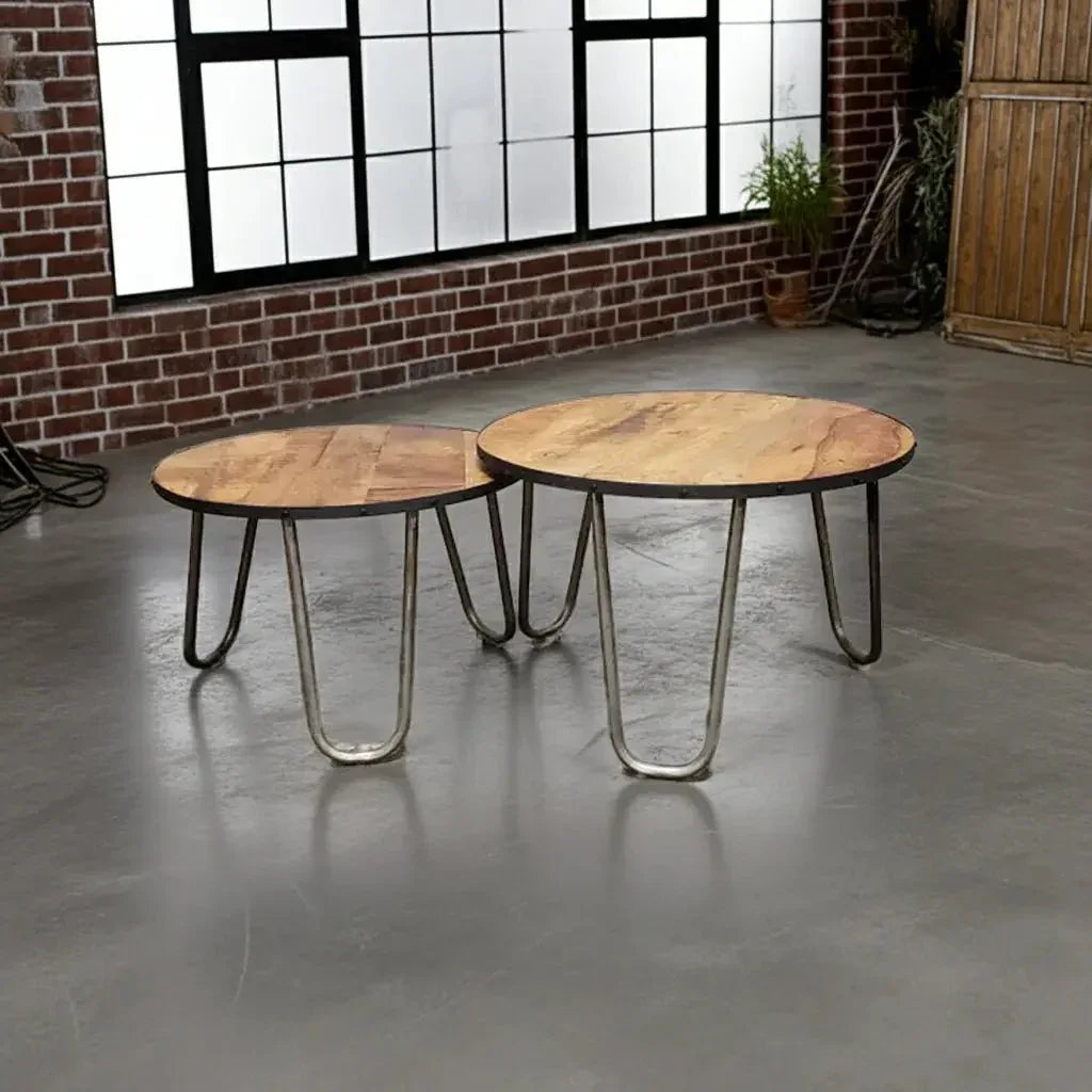 Mango Wood Hairpin Leg Coffee Tables Set of 2