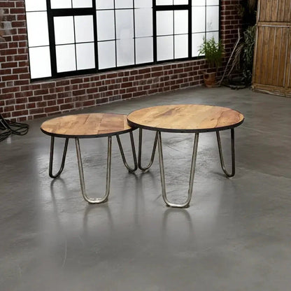 Mango Wood Hairpin Leg Coffee Tables Set of 2