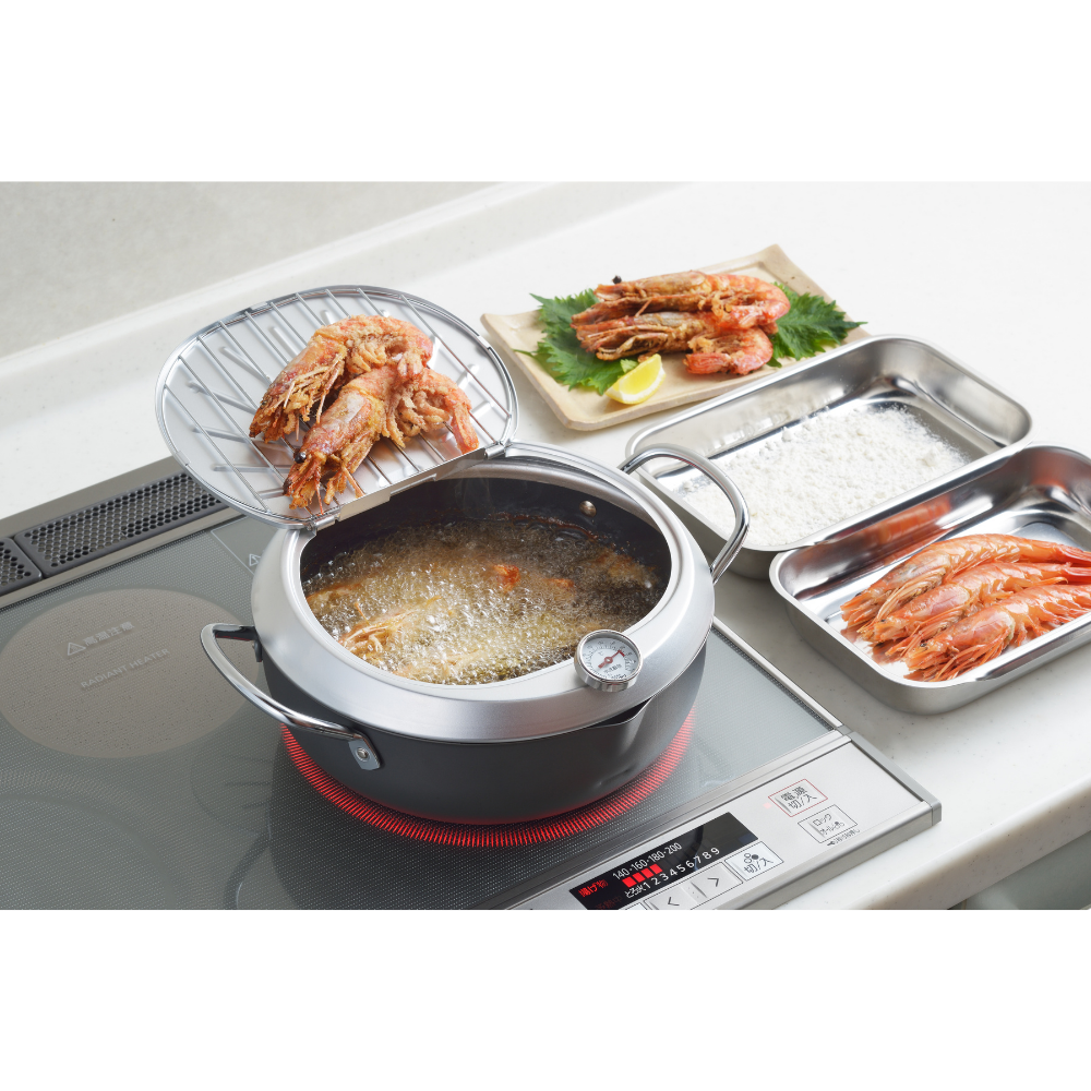 Yoshikawa GOGI Tempura Pot 24cm –  With stainless‑Steel Drip Lid