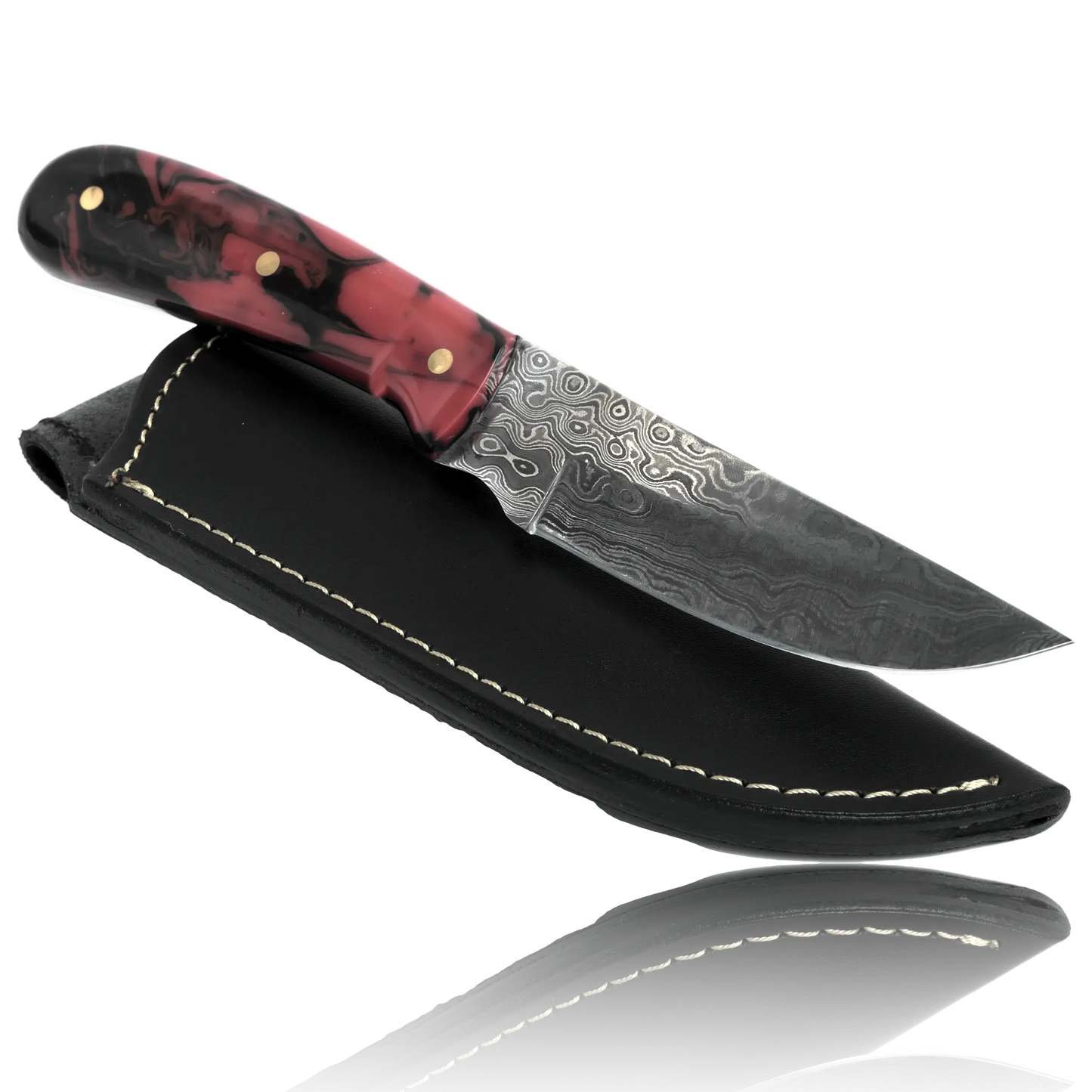 Couteau de chasse YUMA en acier Damas, lame de 5 pouces avec étui en cuir de vachette véritable