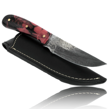 YUMA Damascus Steel Skinner Knife 5 inch blade with Original Cow leather sheath