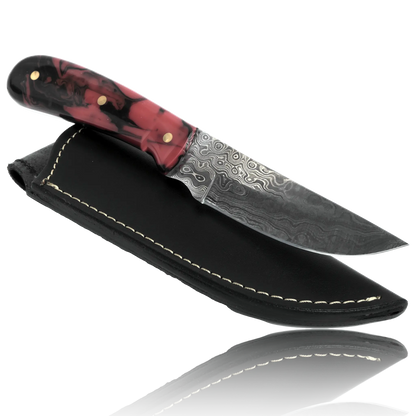 Couteau de chasse YUMA en acier Damas, lame de 5 pouces avec étui en cuir de vachette véritable