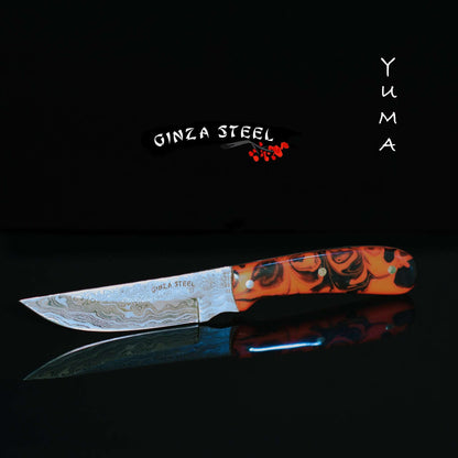 Couteau de chasse YUMA en acier Damas, lame de 5 pouces avec étui en cuir de vachette véritable