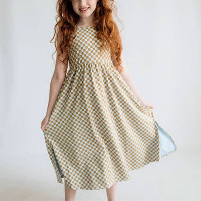 Kids' Bamboo Square Neck Midi Dress | Leaf Green