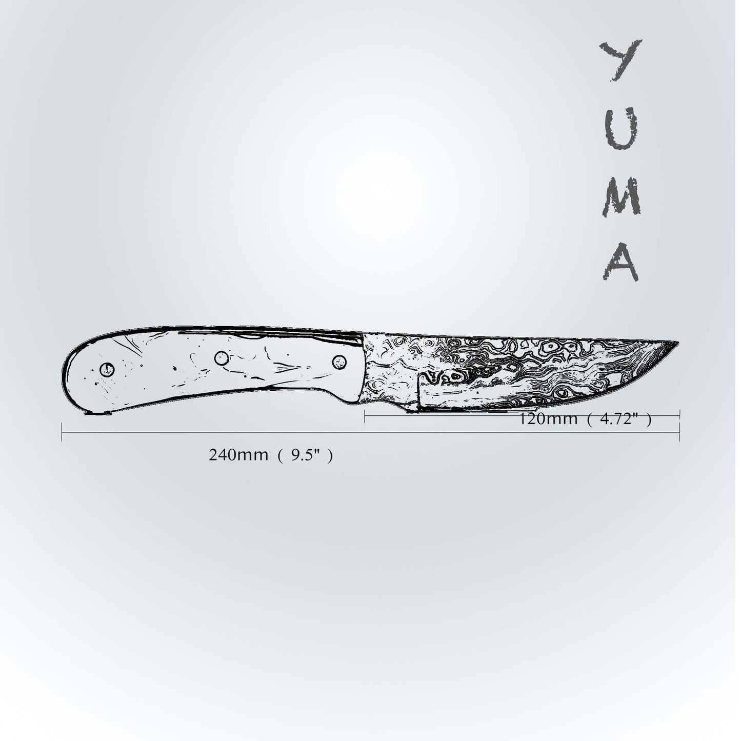Couteau de chasse YUMA en acier Damas, lame de 5 pouces avec étui en cuir de vachette véritable