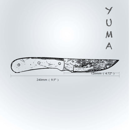 Couteau de chasse YUMA en acier Damas, lame de 5 pouces avec étui en cuir de vachette véritable