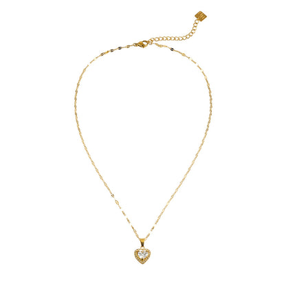 ZITA Gold : Collier chaîne délicate style Gucci avec pendentif cœur petit pavé scintillant
