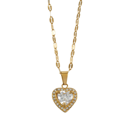 ZITA Gold : Collier chaîne délicate style Gucci avec pendentif cœur petit pavé scintillant