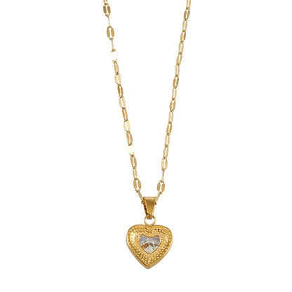 ZITA Gold : Collier chaîne délicate style Gucci avec pendentif cœur petit pavé scintillant