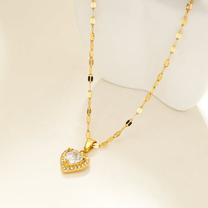 ZITA Gold : Collier chaîne délicate style Gucci avec pendentif cœur petit pavé scintillant