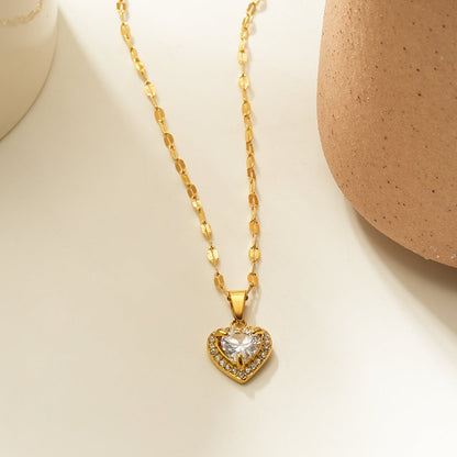 ZITA Gold : Collier chaîne délicate style Gucci avec pendentif cœur petit pavé scintillant