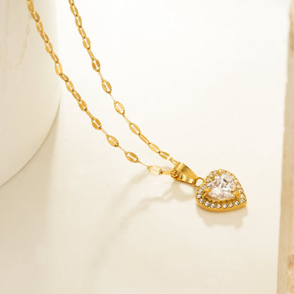 ZITA Gold : Collier chaîne délicate style Gucci avec pendentif cœur petit pavé scintillant