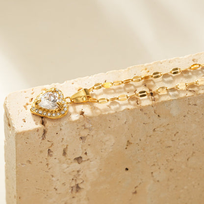 ZITA Gold : Collier chaîne délicate style Gucci avec pendentif cœur petit pavé scintillant