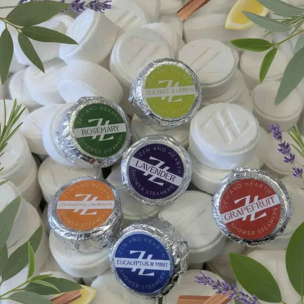 Ensemble-cadeau de bombes de douche Zen & Hearth – 6 parfums d'aromathérapie dans une boîte-cadeau haut de gamme | Cadeau de soins personnels aux huiles essentielles naturelles pour femmes, anniversaires et fêtes | Fait à la main au Canada