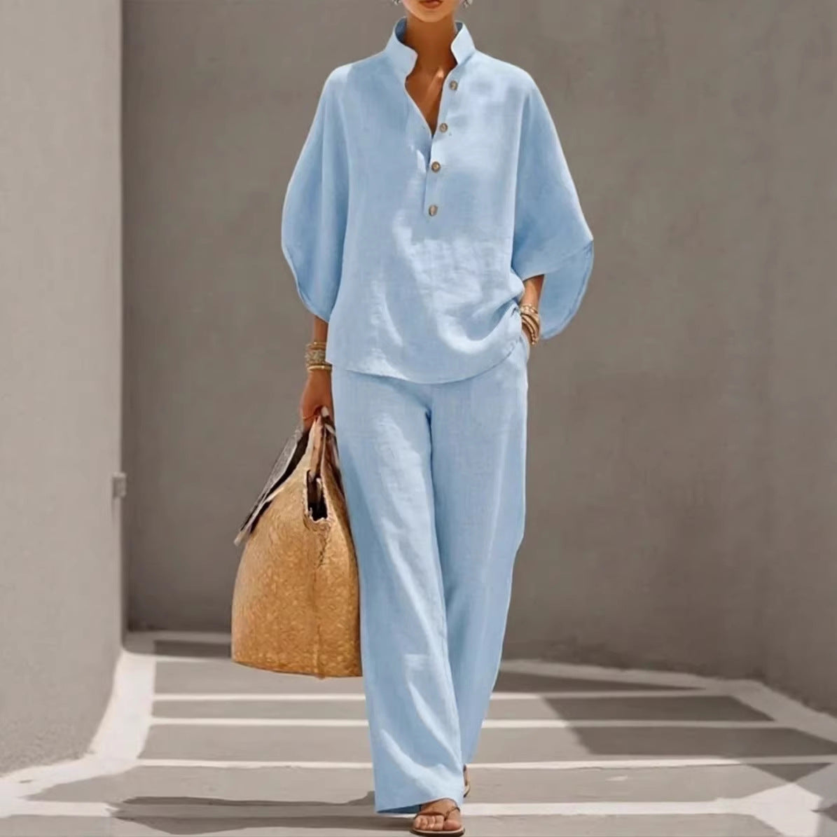 Ensemble de vêtements d'été pour femmes : haut pull ample à manches courtes et pantalon à jambes droites