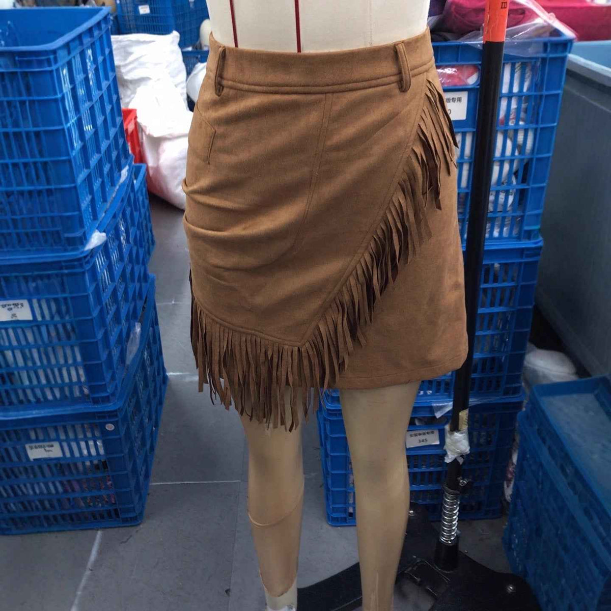 Jupe courte rétro style western en daim pour femme - Jupe moulante à franges