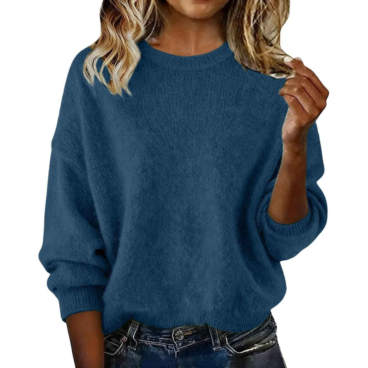 Nouveauté pull ras du cou femme couleur unie – Tricot décontracté ample pour l'automne