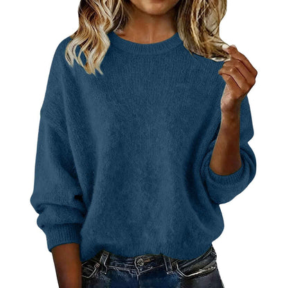 Nouveauté pull ras du cou femme couleur unie – Tricot décontracté ample pour l'automne