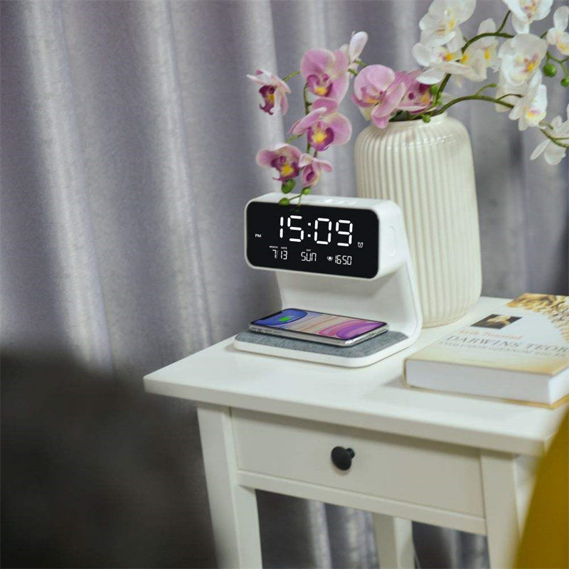 Lampe de Chevet Créative 3 en 1, Charge sans Fil, Écran LCD, Réveil, Chargeur de Téléphone sans Fil