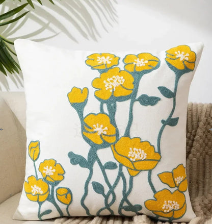 Housse de coussin décorative à broderies florales