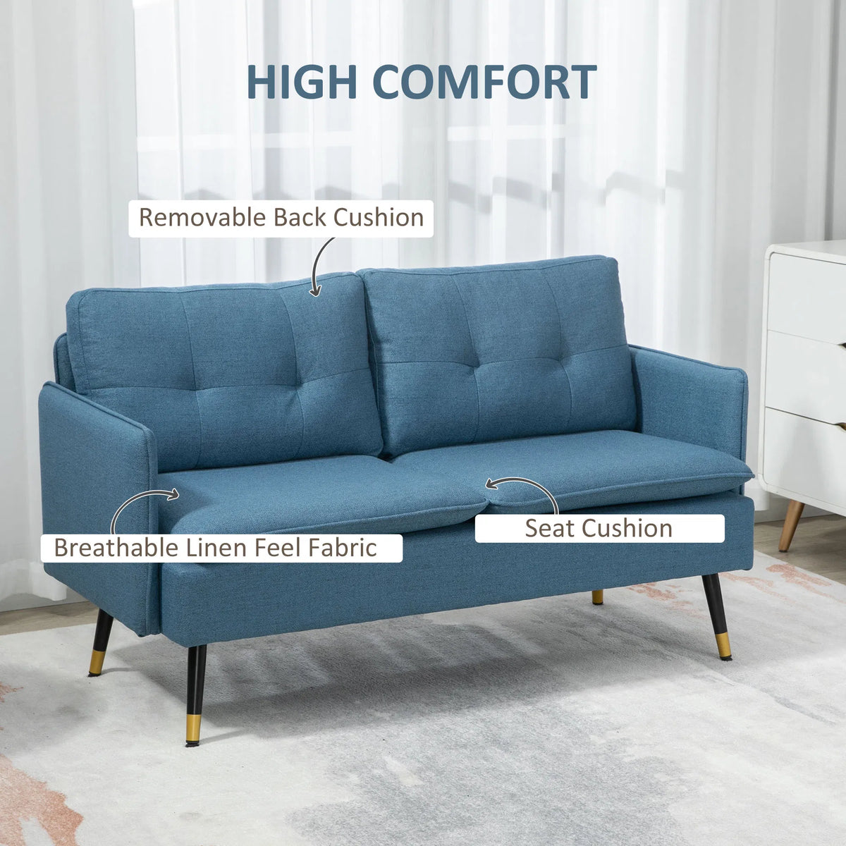 55-Inch Dark Blue Loveseat Sofa – Button-Tufted Upholstered Couch for Bedroom & Small Spaces (United States & Canada Delivery Only)