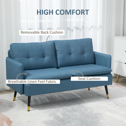 55-Inch Dark Blue Loveseat Sofa – Button-Tufted Upholstered Couch for Bedroom & Small Spaces (United States & Canada Delivery Only)