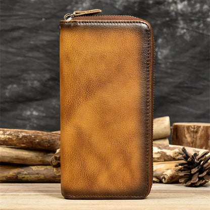 Men Genuine Leather Embossed Long Wallet Vintage Business Clutch