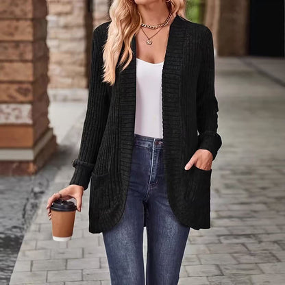 Manteau d’hiver mi-long décontracté pour femme avec poches – Veste d’extérieur automnale