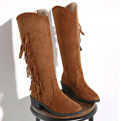 Bottes hautes à pompons pour femme – Bottes mode en daim à bout pointu