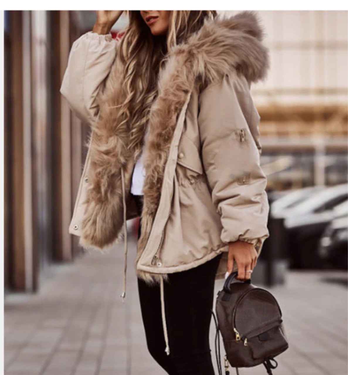 Parka femme à col fourrure, veste rembourrée en coton