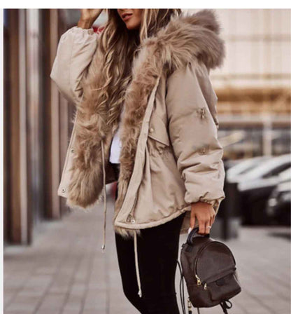 Parka femme à col fourrure, veste rembourrée en coton