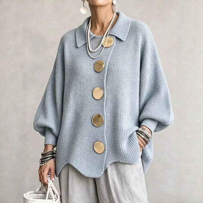 Gilet en maille boutonné pour femme – Pull automne-hiver ample à manches longues et col à revers