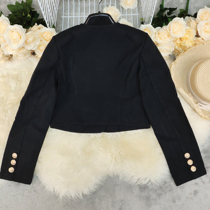 Veste courte en mélange de laine pour femme – Manteau décontracté léger uni à col rond