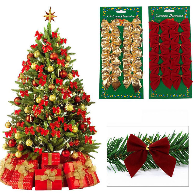 Christmas Tree Bow Ornaments, Festive Holiday Ribbon Decorations